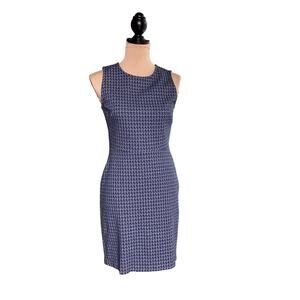 Banana Republic Sheath Dress 4 Blue White Geometric Pattern Fitted Office Preppy